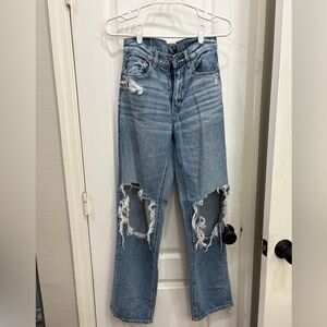 American Eagle Outfitters Light Blue Distressed Straight Leg Jeans